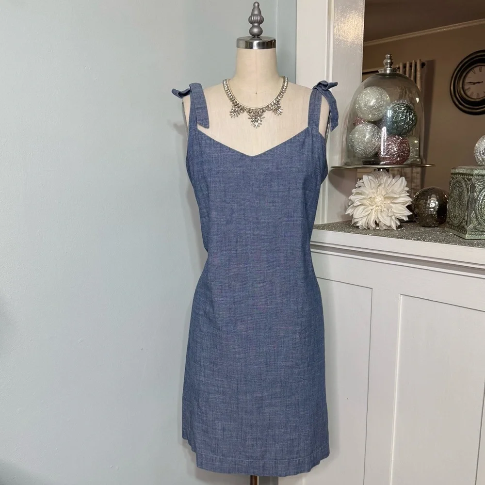 J. Crew Shoulder Tie Denim Blue Chambray Dress Large